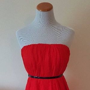 Vero Moda Very Red Sisse Tube Bustier Strapless Maxi Dress with Belt (S/…